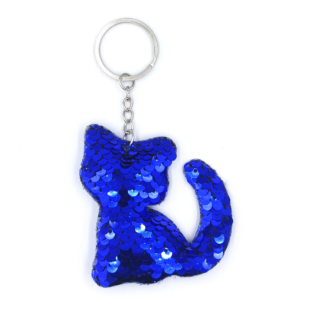 Wholesale Fish Scale PET Glitter Reflective Glossy Cat Keychains
